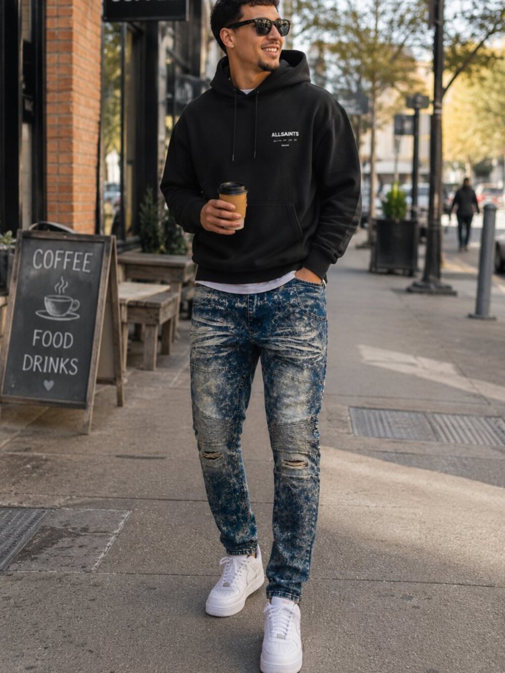Modern Stitch Acid Wash Moto Biker Jeans